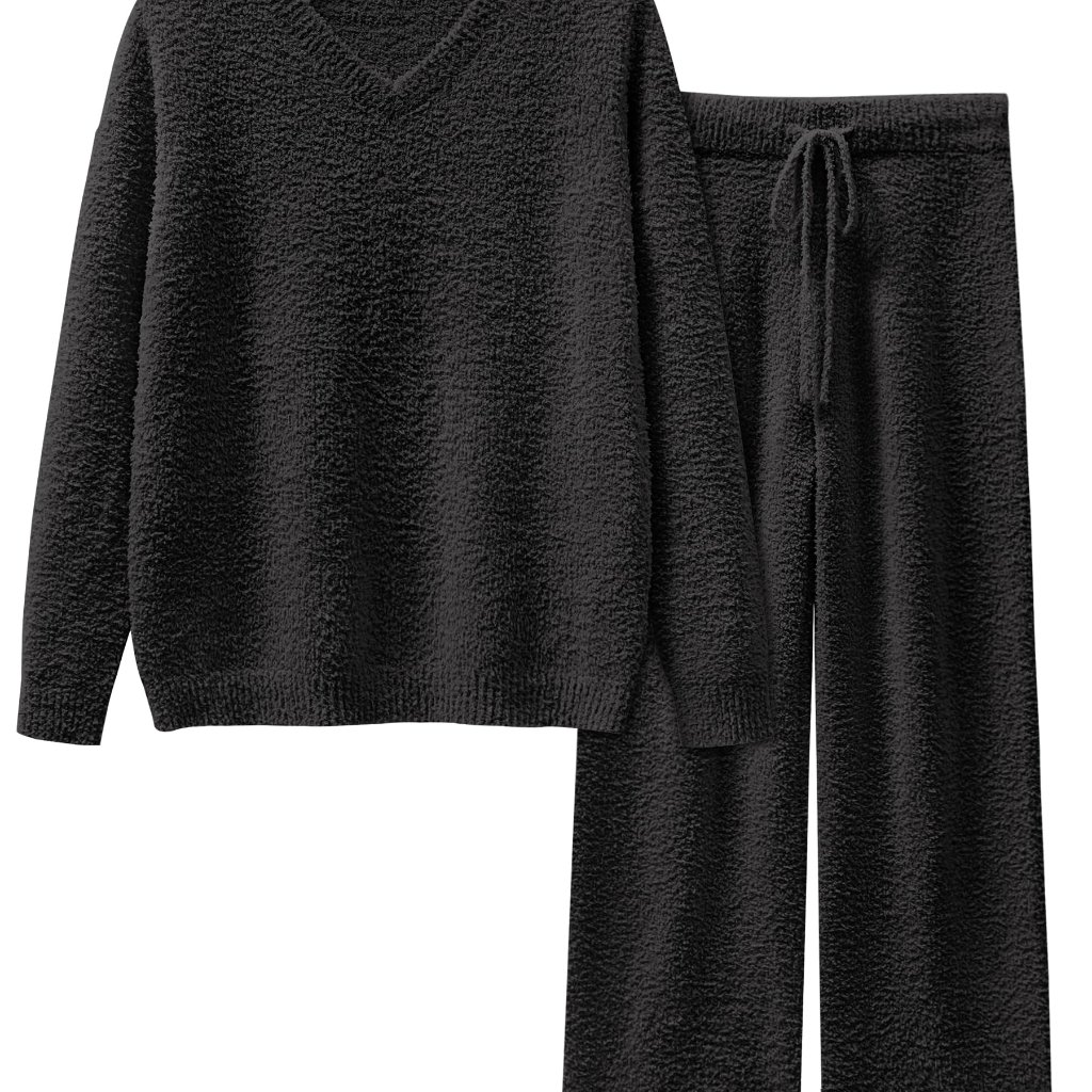 Fuzzy Fleece Pajama Set 2-Piece Loungewear Loose Fit Polyester